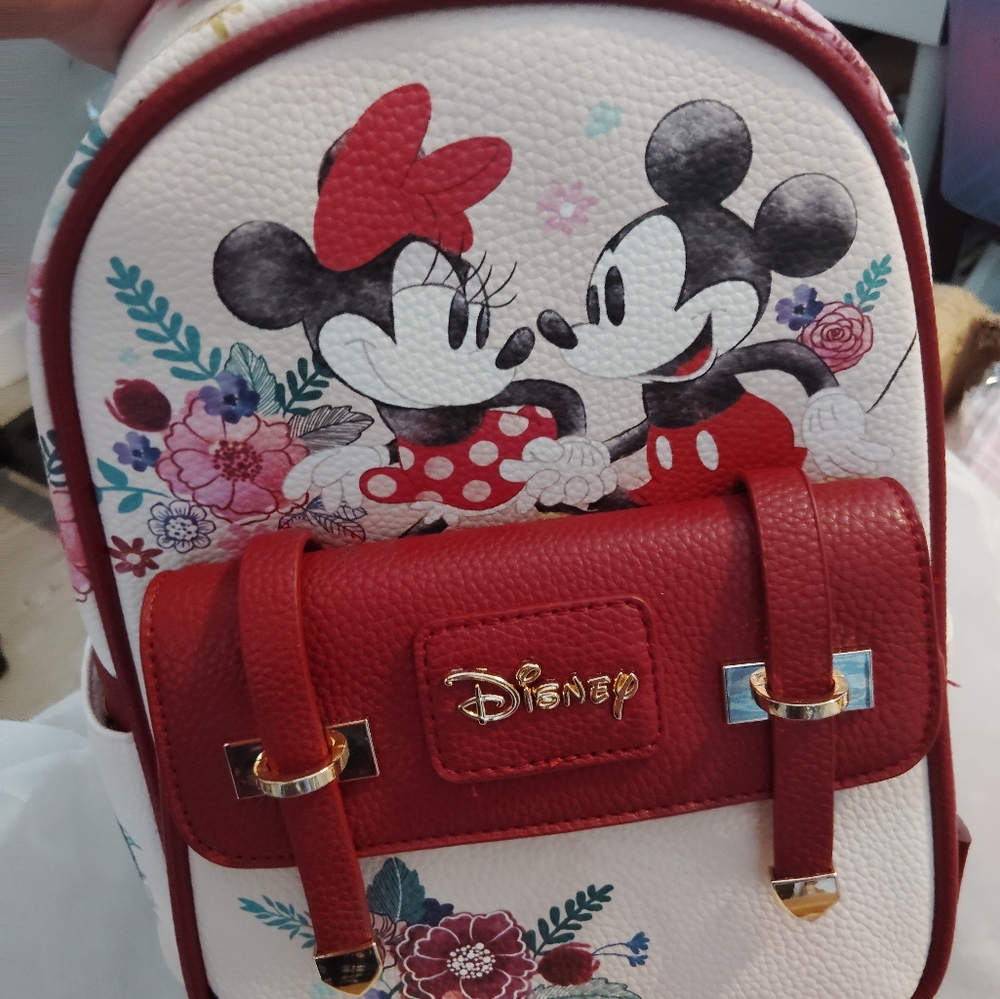 Disney Red and White Minnie Mouse Floral Backpack